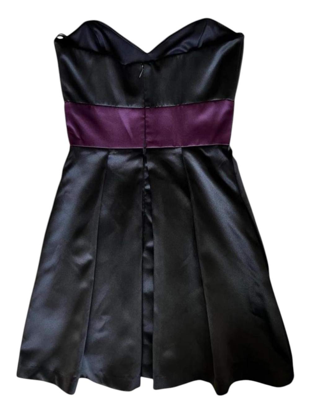After Six Strapless Satin Cocktail Dress Black Plum Sweetheart Fit Flare Formal - Picture 2 of 4